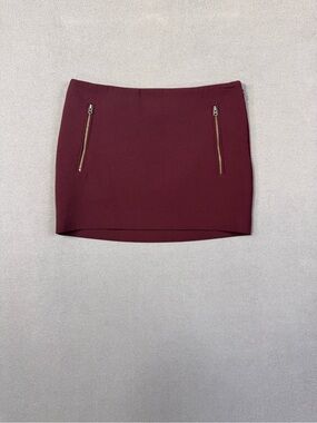 Aritzia Wilfred Burgundy Wine Mini Skirt with Front Zippers, Size 0